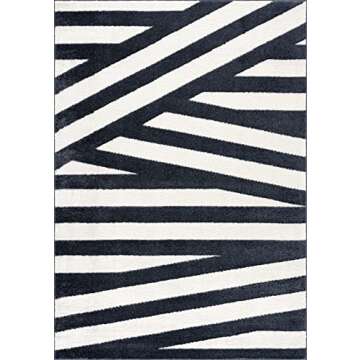 Abani Black & White Rugs Contemporary Large Pinstripe 5’3” x 7’6” (5'x8') Area Rug - Modern Linear Design No-Shedding Dining Room Rug