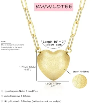 KWWLOTEE 14K Gold Plated Heart Necklace for Women