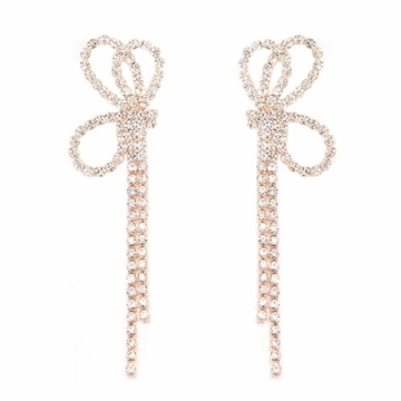 Suofrun Bow Earrings - Rhinestone Long Tassel Drop Jewelry!