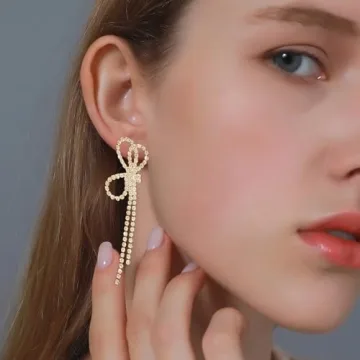 Suofrun Bow Earrings for Women Sparkly Design