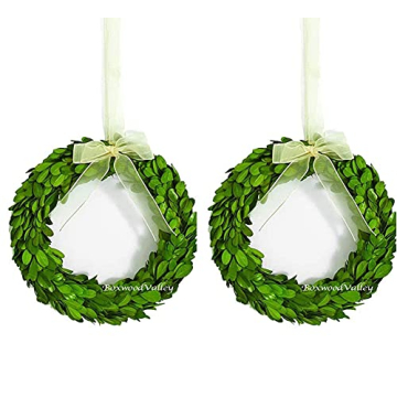BOXWOOD VALLEY Preserved Round Boxwood Wreath, 8" - Set of 2 for Home and Wedding Decor
