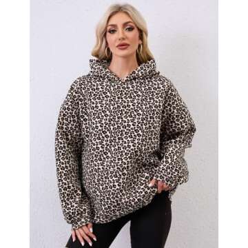 Eutten Women's Leopard Print Oversized Cheetah Print Hoodie Y2k Graphic Streetwear Pullover Hooded Sweatshirt