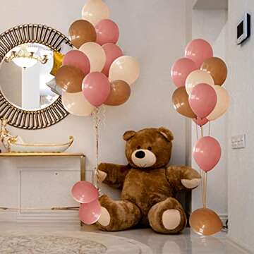 70 Pieces 10 Inch Boho Birthday Balloon Pastel Brown Balloon Cream Tan Brown Nude Ivory Blush Champagne Dusty Rose Balloon with 33 Feet Gold Ribbon for Birthday Party Baby Shower Decorations