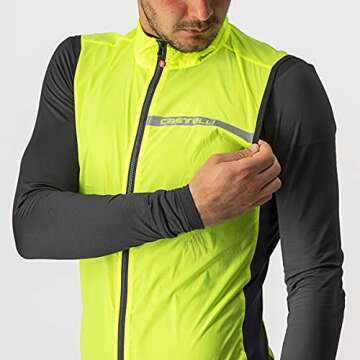 Castelli Men's Squadra Stretch Vest, Windproof Full Lenth Zip Shell with High Collar for Road and Gravel Biking I Cycling - Yellow Fluo/Dark Gray - Large