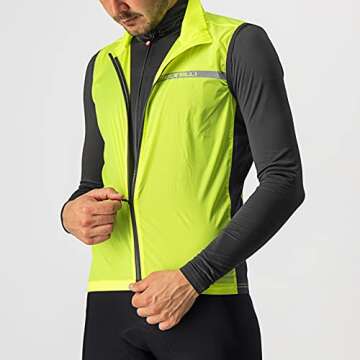 Castelli Men's Squadra Stretch Vest, Windproof Full Lenth Zip Shell with High Collar for Road and Gravel Biking I Cycling - Yellow Fluo/Dark Gray - Large