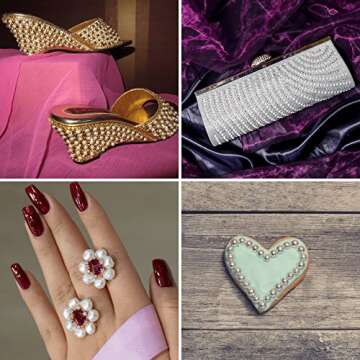 Articyard 5700 AB White Half Pearls for Crafts - Flatback Pearls/Jewels Pearls for Nails, DIY Accessory, Art and Fashion Projects - Neatly Organized Craft White Pearls for Makeup and Creative People