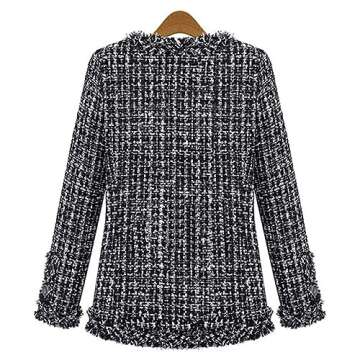 chouyatou Women's Fall Business Casual Tweed Blazer Jacket Collarless Open Front Dressy Tweed Jacket...