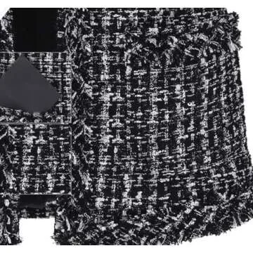 chouyatou Women's Fall Business Casual Tweed Blazer Jacket Collarless Open Front Dressy Tweed Jacket (Small, Black)