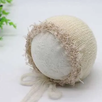 Newborn Infant Baby Boys Girls Photography Props Mohair Hat Wrap Blanket Cloth Set (Creamy-White)