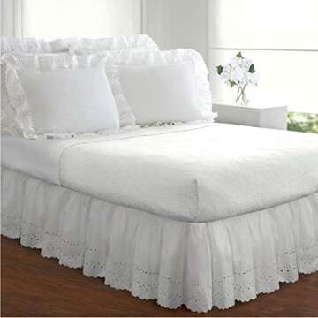 FRESH IDEAS Ruffled Eyelet Bed Skirt - Elegant Dust Ruffle with Scalloped Trim