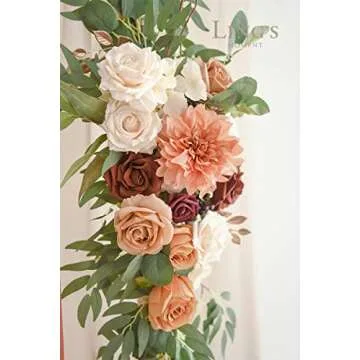 Ling's Moment Fall Wedding Arch Flowers with Drapes Kit-Pack of 5, 2pcs Flower Arrangements 3pcs Hanging Sheer Drapes, Terracotta Orange Floral Garland Ceremony Arbor Home Backdrop Rose Decorations