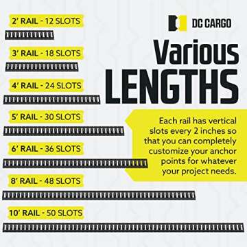 DC Cargo - Indoor E Track Tie Down Rail Kit 8' (4 Pack) for Garages, Vans, Trailers, Motorcycle Tie Downs, ATV Mountings - Powder-Coat Black - Secure Cargo & Heavy Loads Up to 2,000 lbs