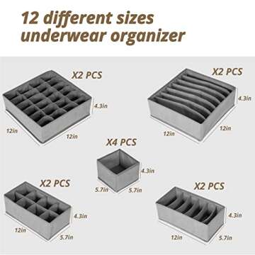 NAC HOOH Drawer Underwear Organizer Divider Fabric Foldable Dresser Storage Basket Organizers and St...