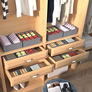 NAC HOOH Drawer Underwear Organizer Divider Fabric Foldable Dresser Storage Basket Organizers and Storage Bins for Storing Bra Ties Lingerie Undies Sock Panty Belts Clothes Scarves Grey