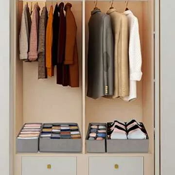 NAC HOOH Drawer Underwear Organizer Divider Fabric Foldable Dresser Storage Basket Organizers and Storage Bins for Storing Bra Ties Lingerie Undies Sock Panty Belts Clothes Scarves Grey