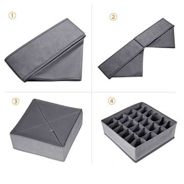 NAC HOOH Drawer Underwear Organizer Divider Fabric Foldable Dresser Storage Basket Organizers and Storage Bins for Storing Bra Ties Lingerie Undies Sock Panty Belts Clothes Scarves Grey