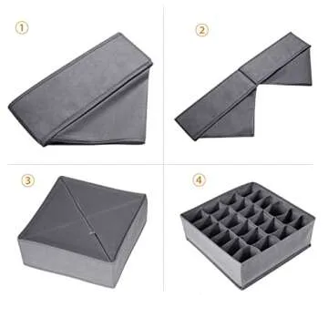 NAC HOOH Drawer Underwear Organizer Divider Fabric Foldable Dresser Storage Basket Organizers and Storage Bins for Storing Bra Ties Lingerie Undies Sock Panty Belts Clothes Scarves Grey
