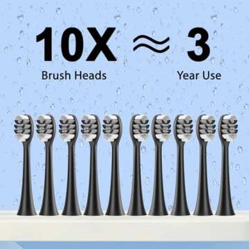 Fairir Sonic Electric Toothbrush with 10 Brush Heads for Adults and Children, Up to 30 Days on a Single Charge,5 Modes,Built-in 2-Minute Smart Timer, IPX8 Waterproof Electric Toothbrush（blackandwhite