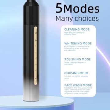 Fairir Sonic Electric Toothbrush with 10 Brush Heads for Adults and Children, Up to 30 Days on a Single Charge,5 Modes,Built-in 2-Minute Smart Timer, IPX8 Waterproof Electric Toothbrush（blackandwhite