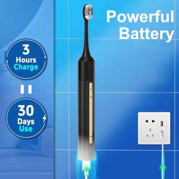 Fairir Sonic Electric Toothbrush with 10 Brush Heads for Adults and Children, Up to 30 Days on a Single Charge,5 Modes,Built-in 2-Minute Smart Timer, IPX8 Waterproof Electric Toothbrush（blackandwhite