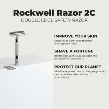 ROCKWELL RAZORS 2C Razor with 5 Blades, 6 Piece Set, White Chrome | 2 Adjustable Shave Settings = TWO razors for the cost of ONE