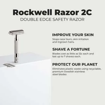 ROCKWELL RAZORS 2C Razor with 5 Blades, 6 Piece Set, White Chrome | 2 Adjustable Shave Settings = TWO razors for the cost of ONE