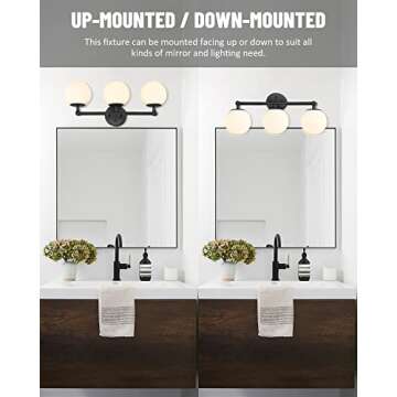 AKEZON Black Vanity Lights for Bathroom, Farmhouse Bathroom Light Fixtures 3-Light Over Mirror with Milky Glass Globe Shade, KW-7307-3