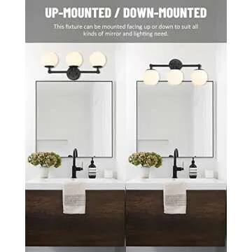 AKEZON Black Vanity Lights for Bathroom, Farmhouse Bathroom Light Fixtures 3-Light Over Mirror with Milky Glass Globe Shade, KW-7307-3