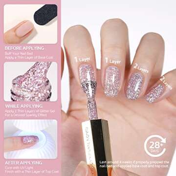 GAOY Glitter Gel Nail Polish, Light Pink Glitter Gel Polish, 13ml Sparkle Diamond Color 1122 for Nail Art, Nail Lamp Needed