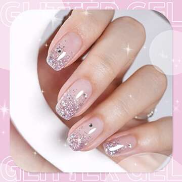 GAOY Glitter Gel Nail Polish, Light Pink Glitter Gel Polish, 13ml Sparkle Diamond Color 1122 for Nail Art, Nail Lamp Needed
