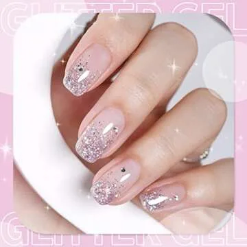 GAOY Glitter Gel Nail Polish, Light Pink Glitter Gel Polish, 13ml Sparkle Diamond Color 1122 for Nail Art, Nail Lamp Needed