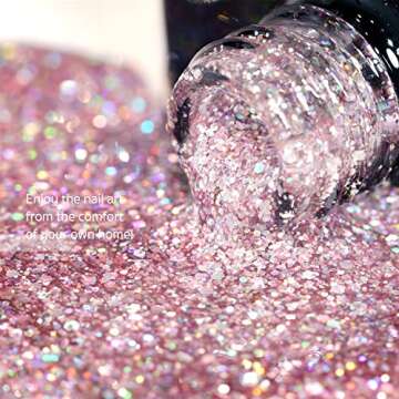 GAOY Glitter Gel Nail Polish, Light Pink Glitter Gel Polish, 13ml Sparkle Diamond Color 1122 for Nail Art, Nail Lamp Needed