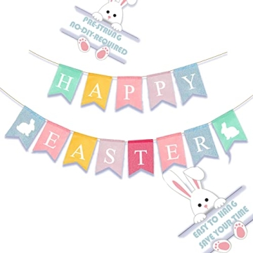 Durable Burlap Happy Easter Bunny Banner for Spring Decor