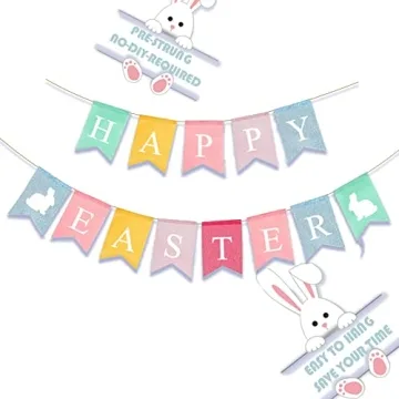 Durable Burlap Happy Easter Bunny Banner for Spring Decor