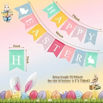 Durable Burlap Happy Easter Bunny Banner for Spring Decor