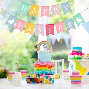 Durable Burlap Happy Easter Bunny Banner for Spring Decor