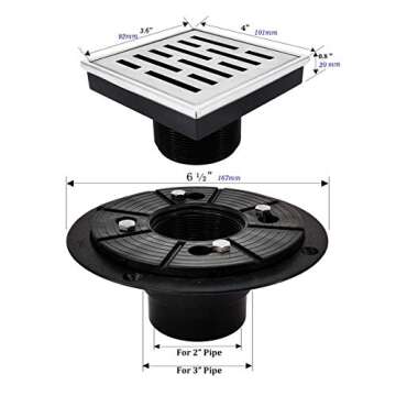 Neodrain Square Shower Drain, 4 inch Stainless Steel with Grate