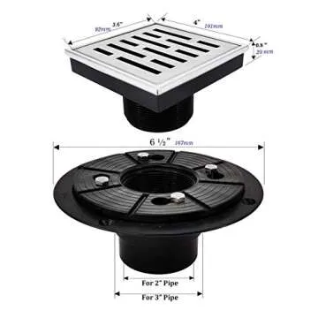 Neodrain Square Shower Drain, 4 inch Stainless Steel with Grate