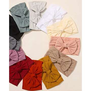 jollybows 12pcs Baby Nylon Headbands With Bow Elastic Hairband For Girls Newborn Infant Toddlers Kids Hair Accessories