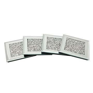 GIMORRTO Glass Mirrored Coaster 4 PC, Crushed Diamond Square Cup Mat 4" Decor on Tabletop for Bar Tools Dining Table