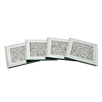 GIMORRTO Glass Mirrored Coaster 4 PC, Crushed Diamond Square Cup Mat 4" Decor on Tabletop for Bar Tools Dining Table