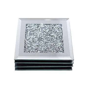 GIMORRTO Glass Mirrored Coaster 4 PC, Crushed Diamond Square Cup Mat 4" Decor on Tabletop for Bar Tools Dining Table