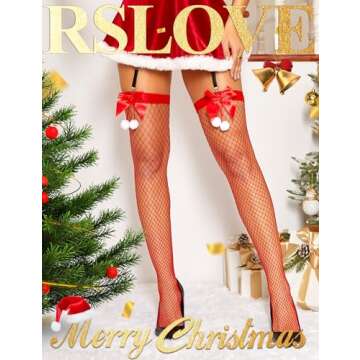 RSLOVE Christmas Thigh High Stockings - Sexy Fishnet Hosiery with Bow Accent