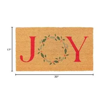 KAF Home Holiday Coir Doormat with Heavy-Duty, Weather Resistant, Non-Slip PVC Backing | 17 by 30 Inches, 0.6 Inch Pile Height | Perfect for Indoor and Outdoor Use (Joy Wreath)