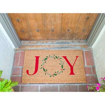KAF Home Holiday Coir Doormat with Heavy-Duty, Weather Resistant, Non-Slip PVC Backing | 17 by 30 Inches, 0.6 Inch Pile Height | Perfect for Indoor and Outdoor Use (Joy Wreath)