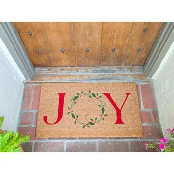 KAF Home Holiday Coir Doormat with Heavy-Duty, Weather Resistant, Non-Slip PVC Backing | 17 by 30 Inches, 0.6 Inch Pile Height | Perfect for Indoor and Outdoor Use (Joy Wreath)