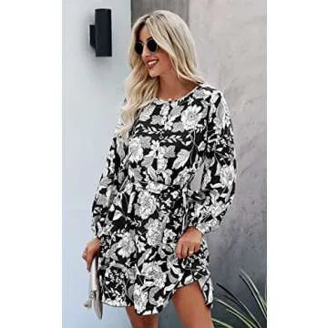 Angashion Floral Print Long Sleeve A-Line Mini Dress