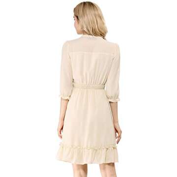 Allegra K Women's Casual Dresses 3/4 Sleeve Summer Boho Chiffon Wedding Guest Dress Medium Beige