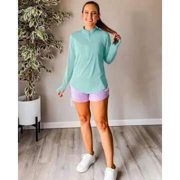 G4Free Long Sleeve Rash Guard for Women Quick Dry Golf Sun Shirt UPF 50+ UV Protection 1/4 Zip Pullover Hiking Running Workout Tops (Light Blue,M)