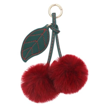 Thinp Pom Pom Keychain Cute Cherry Keychain Fluffy Accessories Cherry Bag Charms Purse Charms Car Ba...